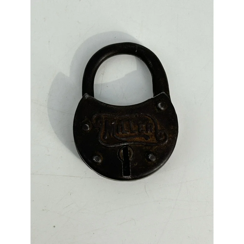 Antique MILLER Key Pad Lock Solid Metal Heavy Duty Lock & Key Set USA